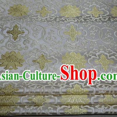 Chinese Traditional Royal Palace Golden Rich Flowers Pattern White Brocade Cheongsam Fabric, Chinese Ancient Costume Satin Hanfu Tang Suit Material