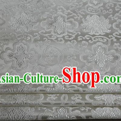 Chinese Traditional Royal Palace Rich Flowers Pattern White Brocade Cheongsam Fabric, Chinese Ancient Costume Satin Hanfu Tang Suit Material