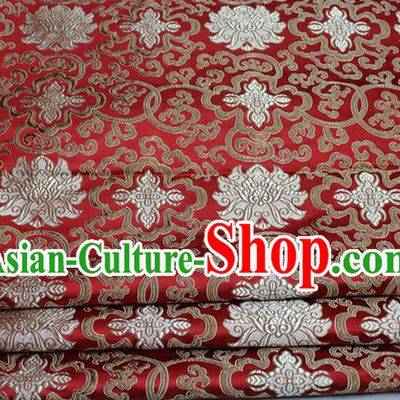 Chinese Traditional Royal Palace Golden Rich Flowers Pattern Red Brocade Cheongsam Fabric, Chinese Ancient Costume Satin Hanfu Tang Suit Material