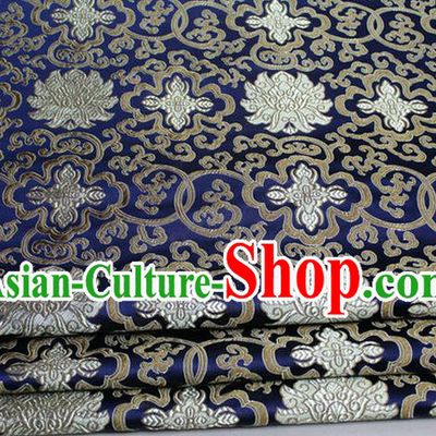 Chinese Traditional Royal Palace Rich Flowers Pattern Royalblue Brocade Cheongsam Fabric, Chinese Ancient Costume Satin Hanfu Tang Suit Material
