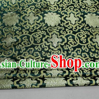 Chinese Traditional Royal Palace Golden Rich Flowers Pattern Deep Green Brocade Cheongsam Fabric, Chinese Ancient Costume Satin Hanfu Tang Suit Material