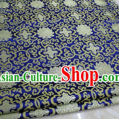 Chinese Traditional Royal Palace Golden Rich Flowers Pattern Royalblue Brocade Cheongsam Fabric, Chinese Ancient Costume Satin Hanfu Tang Suit Material