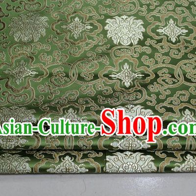 Chinese Traditional Royal Palace Golden Rich Flowers Pattern Olive Green Brocade Cheongsam Fabric, Chinese Ancient Costume Satin Hanfu Tang Suit Material