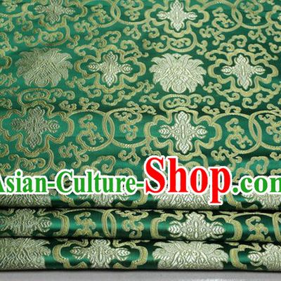 Chinese Traditional Royal Palace Rich Flowers Pattern Green Brocade Cheongsam Fabric, Chinese Ancient Costume Satin Hanfu Tang Suit Material