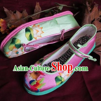 Traditional Chinese Ancient Princess Shoes Pink Embroidered Boots, China Handmade Embroidery Lotus Hanfu Shoes for Women