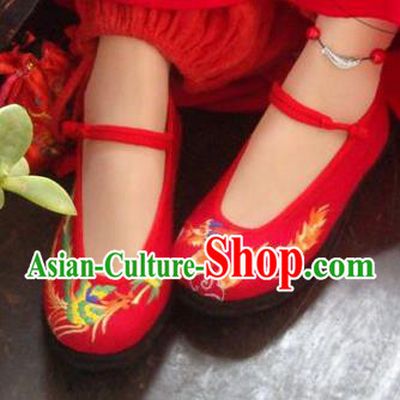 Traditional Chinese Ancient Princess Shoes Red Cloth Embroidered Shoes, China Handmade Embroidery Dragon and Phoenix Hanfu Shoes for Women