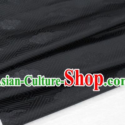 Chinese Traditional Royal Palace Cloud Pattern Black Brocade Mongolian Robe Fabric, Chinese Ancient Costume Satin Hanfu Tang Suit Material