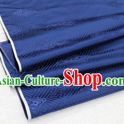 Chinese Traditional Royal Palace Cloud Pattern Navy Brocade Mongolian Robe Fabric, Chinese Ancient Costume Satin Hanfu Tang Suit Material