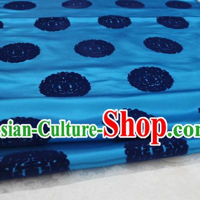 Chinese Traditional Royal Palace Longevity Pattern Blue Brocade Mongolian Robe Fabric, Chinese Ancient Costume Satin Hanfu Tang Suit Material