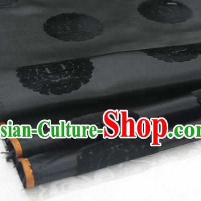 Chinese Traditional Royal Palace Longevity Pattern Black Brocade Mongolian Robe Fabric, Chinese Ancient Costume Satin Hanfu Tang Suit Material
