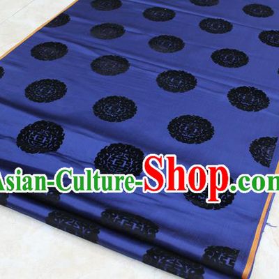 Chinese Traditional Royal Palace Longevity Pattern Navy Brocade Mongolian Robe Fabric, Chinese Ancient Costume Satin Hanfu Tang Suit Material