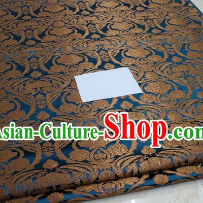 Chinese Traditional Royal Palace Pattern Blue Brocade Mongolian Robe Tibetan Robe Fabric, Chinese Ancient Costume Satin Hanfu Tang Suit Material