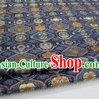 Chinese Traditional Royal Palace Pattern Blue Brocade Mongolian Robe Tibetan Robe Fabric, Chinese Ancient Costume Satin Hanfu Kimono Material