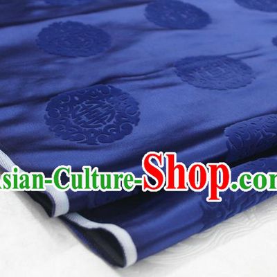 Chinese Traditional Royal Palace Longevity Pattern Deep Blue Brocade Mongolian Robe Fabric, Chinese Ancient Costume Satin Hanfu Tang Suit Material
