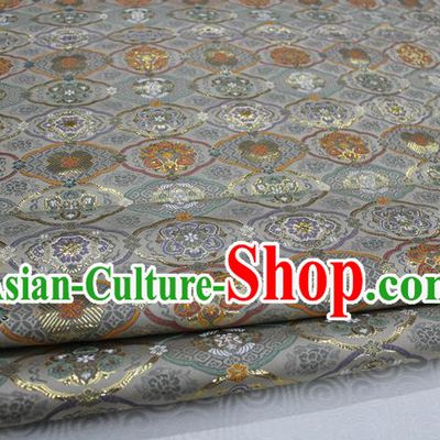 Chinese Traditional Royal Palace Pattern Raw White Brocade Mongolian Robe Tibetan Robe Fabric, Chinese Ancient Costume Satin Hanfu Kimono Material