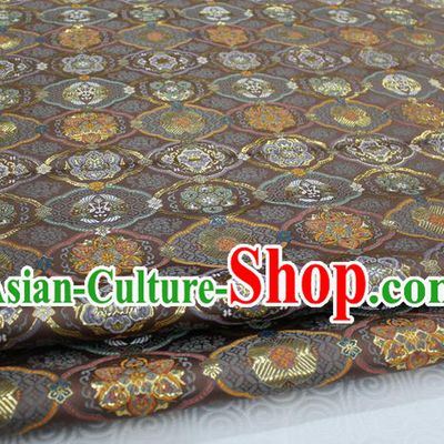 Chinese Traditional Royal Palace Pattern Brown Brocade Mongolian Robe Tibetan Robe Fabric, Chinese Ancient Costume Satin Hanfu Kimono Material
