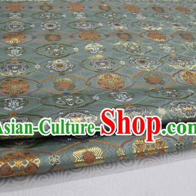 Chinese Traditional Royal Palace Pattern Light Green Brocade Mongolian Robe Tibetan Robe Fabric, Chinese Ancient Costume Satin Hanfu Kimono Material