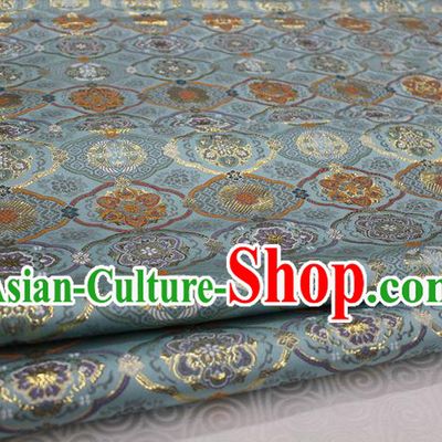 Chinese Traditional Royal Palace Pattern Light Blue Brocade Mongolian Robe Tibetan Robe Fabric, Chinese Ancient Costume Satin Hanfu Kimono Material