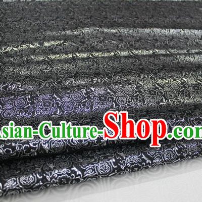 Chinese Traditional Royal Palace Pattern Cheongsam Black Brocade Fabric, Chinese Ancient Costume Satin Hanfu Material