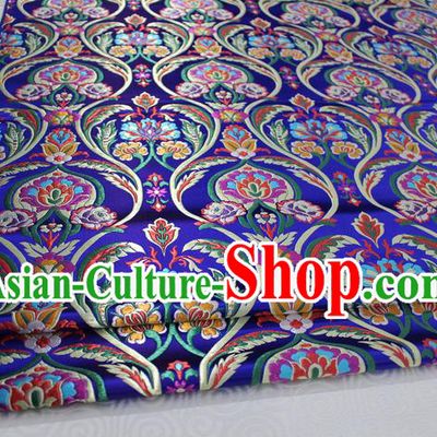 Chinese Traditional Royal Palace Flowers Pattern Royalblue Nanjing Brocade Mongolian Robe Fabric, Chinese Ancient Costume Satin Hanfu Tang Suit Material