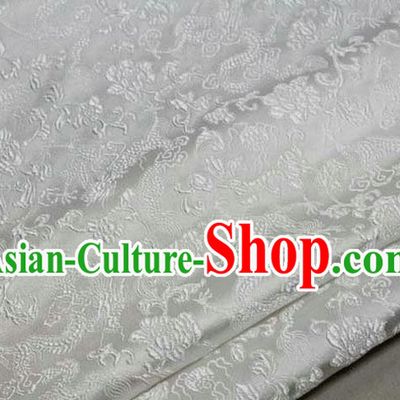 Chinese Traditional Royal Palace Dragons Pattern Tang Suit White Brocade Fabric, Chinese Ancient Costume Satin Hanfu Mongolian Robe Material
