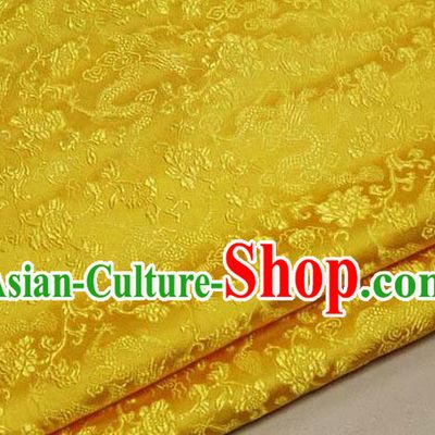 Chinese Traditional Royal Palace Dragons Pattern Tang Suit Yellow Brocade Fabric, Chinese Ancient Costume Satin Hanfu Mongolian Robe Material