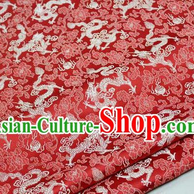 Chinese Traditional Royal Palace Dragons Pattern Tang Suit Red Brocade Fabric, Chinese Ancient Costume Satin Hanfu Mongolian Robe Material