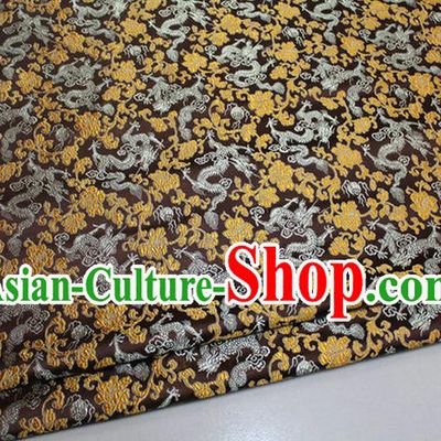 Chinese Traditional Royal Palace Dragons Pattern Tang Suit Brown Brocade Fabric, Chinese Ancient Costume Satin Hanfu Mongolian Robe Material