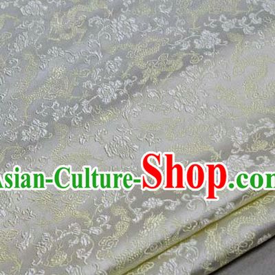Chinese Traditional Royal Palace Yellow Dragons Pattern Tang Suit White Brocade Fabric, Chinese Ancient Costume Satin Hanfu Mongolian Robe Material