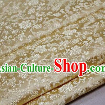 Chinese Traditional Royal Palace Dragons Pattern Tang Suit Light Golden Brocade Fabric, Chinese Ancient Costume Satin Hanfu Mongolian Robe Material