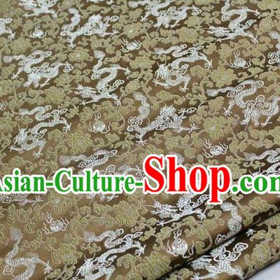Chinese Traditional Royal Palace Dragons Pattern Tang Suit Bronze Golden Brocade Fabric, Chinese Ancient Costume Satin Hanfu Mongolian Robe Material
