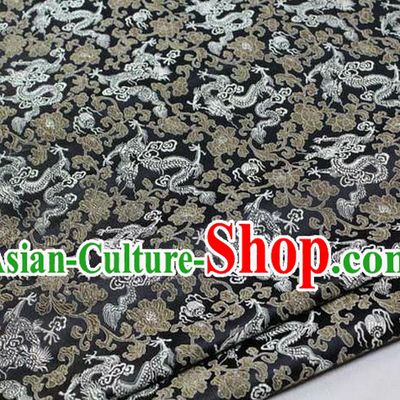 Chinese Traditional Royal Palace Dragons Pattern Tang Suit Black Brocade Fabric, Chinese Ancient Costume Satin Hanfu Mongolian Robe Material
