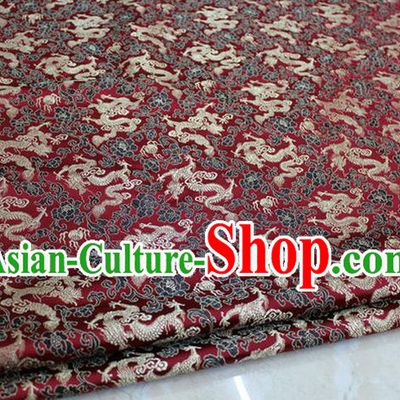 Chinese Traditional Royal Palace Dragons Pattern Tang Suit Amaranth Brocade Fabric, Chinese Ancient Costume Satin Hanfu Mongolian Robe Material