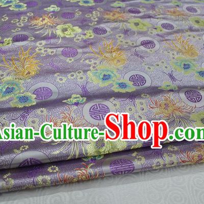 Chinese Traditional Royal Palace Longevity Chrysanthemum Pattern Tang Suit Cheongsam Lilac Brocade Fabric, Chinese Ancient Costume Hanfu Material