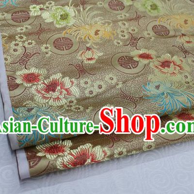 Chinese Traditional Royal Palace Longevity Chrysanthemum Pattern Tang Suit Cheongsam Golden Brocade Fabric, Chinese Ancient Costume Hanfu Material