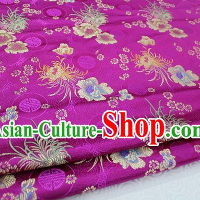 Chinese Traditional Royal Palace Longevity Chrysanthemum Pattern Tang Suit Cheongsam Rosy Brocade Fabric, Chinese Ancient Costume Hanfu Material