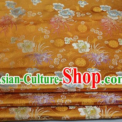 Chinese Traditional Royal Palace Longevity Chrysanthemum Pattern Tang Suit Cheongsam Yellow Brocade Fabric, Chinese Ancient Costume Hanfu Material