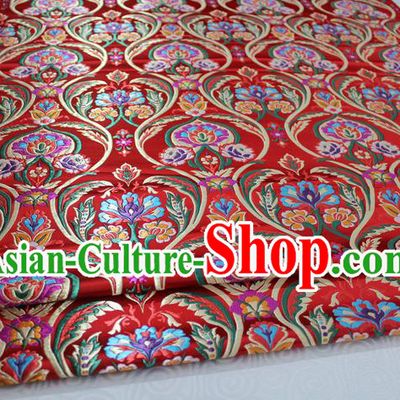 Chinese Traditional Royal Palace Flowers Pattern Red Nanjing Brocade Mongolian Robe Fabric, Chinese Ancient Costume Satin Hanfu Tang Suit Material