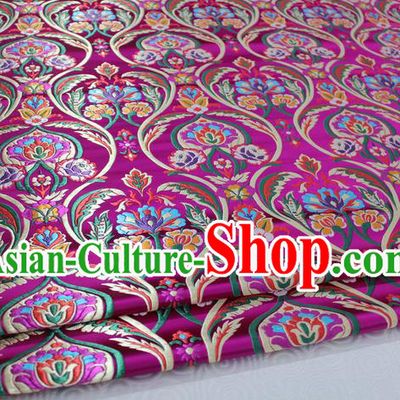 Chinese Traditional Royal Palace Flowers Pattern Rosy Nanjing Brocade Mongolian Robe Fabric, Chinese Ancient Costume Satin Hanfu Tang Suit Material