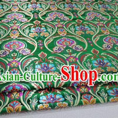 Chinese Traditional Royal Palace Flowers Pattern Green Nanjing Brocade Mongolian Robe Fabric, Chinese Ancient Costume Satin Hanfu Tang Suit Material
