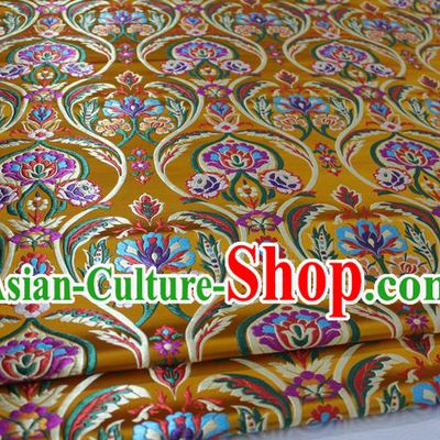 Chinese Traditional Royal Palace Flowers Pattern Golden Nanjing Brocade Mongolian Robe Fabric, Chinese Ancient Costume Satin Hanfu Tang Suit Material