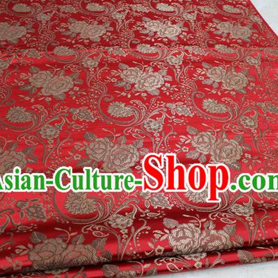 Chinese Traditional Royal Palace Rose Pattern Red Brocade Mongolian Robe Fabric, Chinese Ancient Costume Satin Hanfu Tang Suit Material