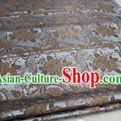 Chinese Traditional Royal Palace Rose Pattern Grey Brocade Mongolian Robe Fabric, Chinese Ancient Costume Satin Hanfu Tang Suit Material