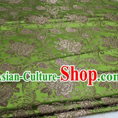 Chinese Traditional Royal Palace Rose Pattern Green Brocade Mongolian Robe Fabric, Chinese Ancient Costume Satin Hanfu Tang Suit Material
