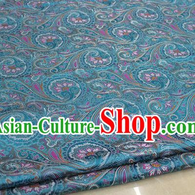 Chinese Traditional Ancient Costume Palace Pteris Pattern Mongolian Robe Lake Blue Brocade Tang Suit Fabric Hanfu Material