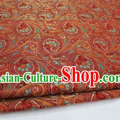 Chinese Traditional Ancient Costume Palace Pteris Pattern Mongolian Robe Orange Brocade Tang Suit Fabric Hanfu Material