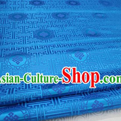 Chinese Traditional Ancient Costume Palace Pattern Mongolian Robe Blue Brocade Tang Suit Fabric Hanfu Material