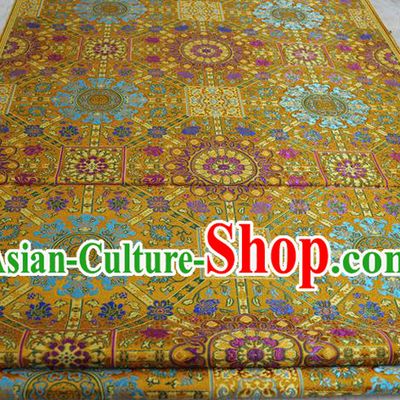 Chinese Traditional Ancient Costume Palace Flowers Pattern Tibetan Robe Yellow Brocade Tang Suit Fabric Hanfu Material