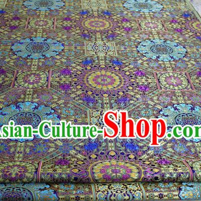 Chinese Traditional Ancient Costume Palace Flowers Pattern Tibetan Robe Blue Brocade Tang Suit Fabric Hanfu Material