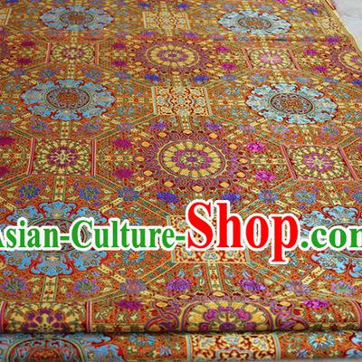 Chinese Traditional Ancient Costume Palace Flowers Pattern Tibetan Robe Red Brocade Tang Suit Fabric Hanfu Material
